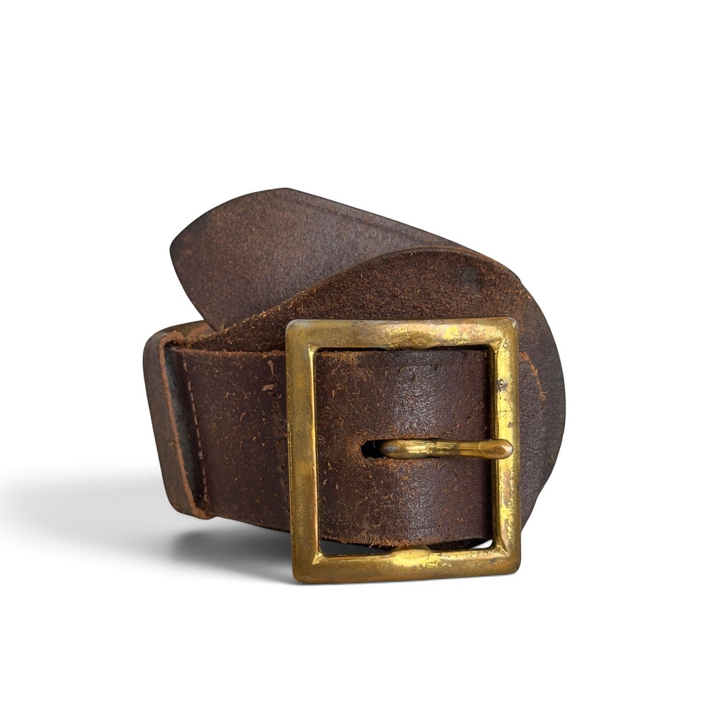 Vintage Brown Full Grain Distressed Leather Belt Brass Buckle Americana Size M